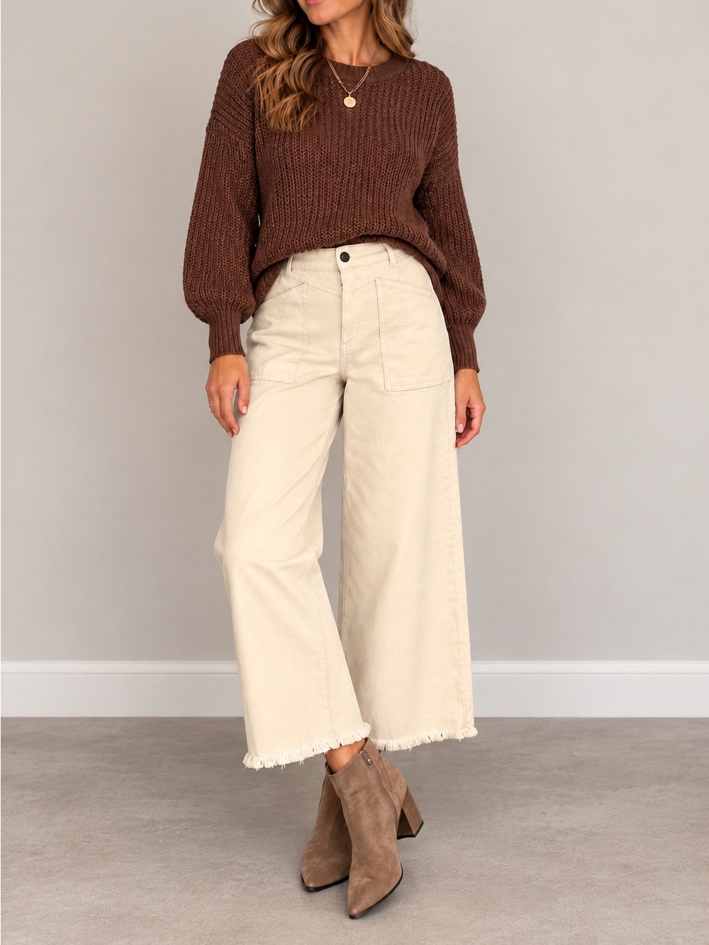 High-Rise Wide Leg Cropped Jeans in Cream